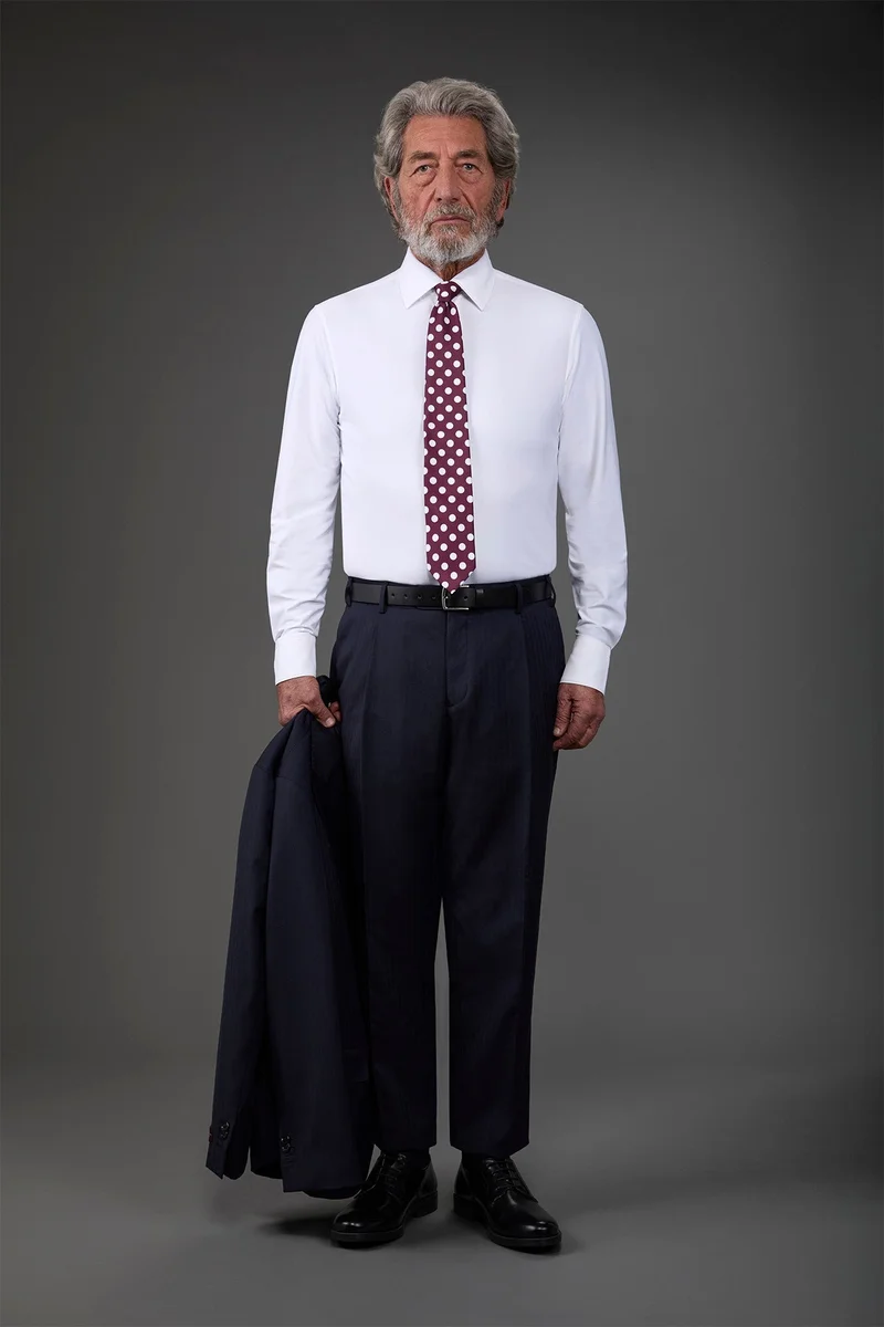 دوبل غانغر Men's stretch shirt with classic collar in twill construction stretch nylon fabric - White