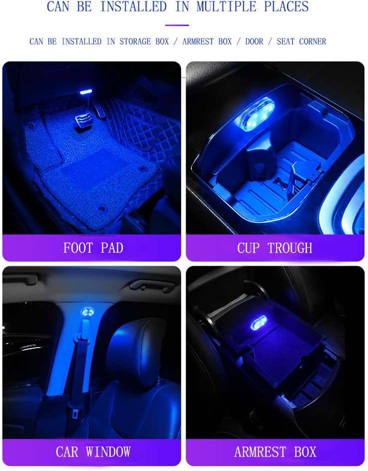 2 Pcs LED Interior Car Lights with 7 Colors and 6 Bright LED Lamp Beads - USB Rechargeable Atmosphere Lighting - Image 3