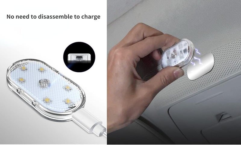 2 Pcs LED Interior Car Lights with 7 Colors and 6 Bright LED Lamp Beads - USB Rechargeable Atmosphere Lighting - Image 4
