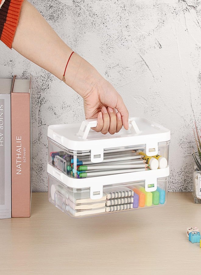 بي تي سكاي علبة تخزين بلاستيكية شفافة من BTSKY بغطاء ومقبض، منظمات وصناديق تخزين متعددة الأغراض للحرف اليدوية، سهلة الحمل والتكديس، صندوق تخزين مسطح للأقلام الرصاص وأقلام التلوين والملاحظات اللاصقة، عبوة واحدة - Image 2