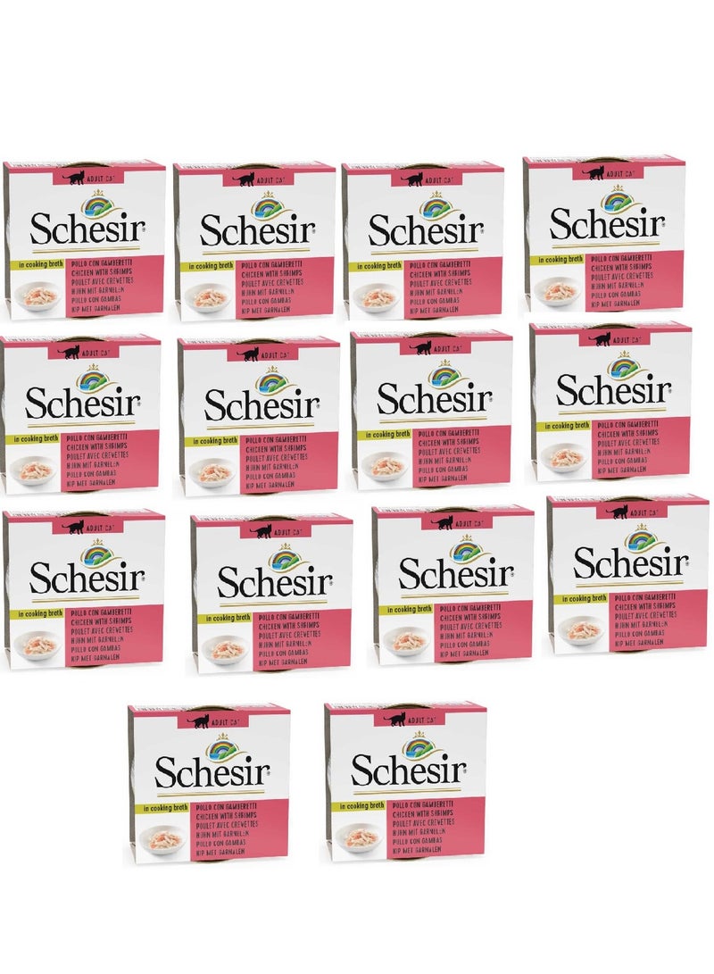 Schesir 14PC Cat Can Broth-Wet Food Chicken With Shrimps 70g - Image 1