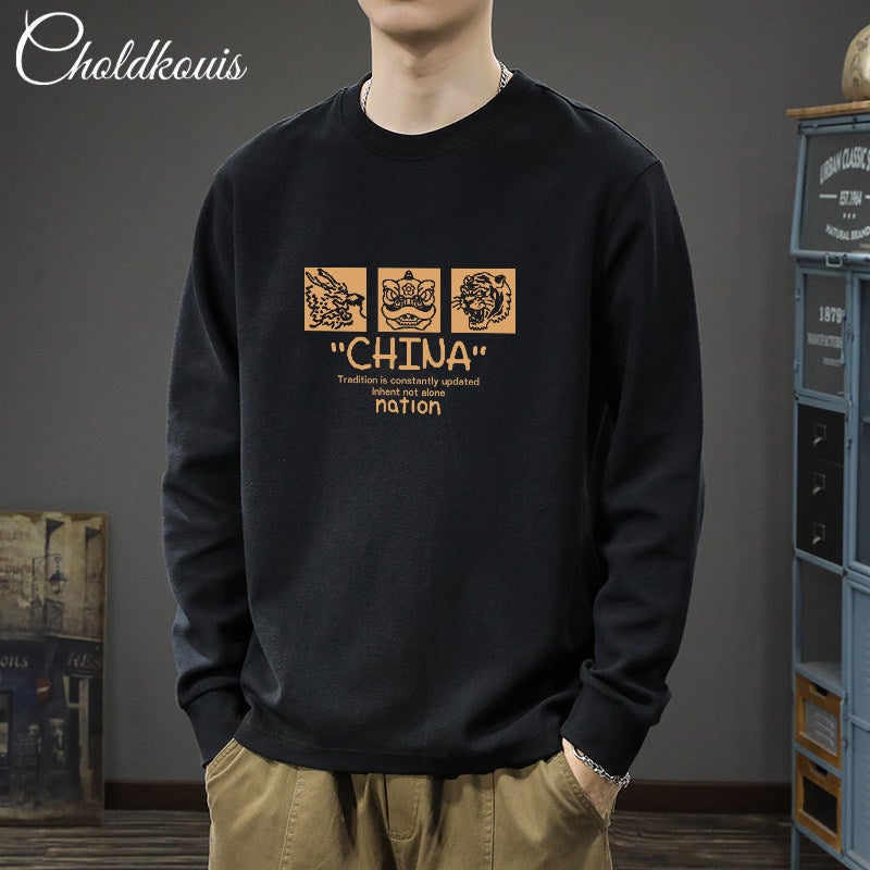 260G heavy cotton long-sleeved t-shirt men's spring and autumn 2025 new versatile loose casual top base shirt - Image 2
