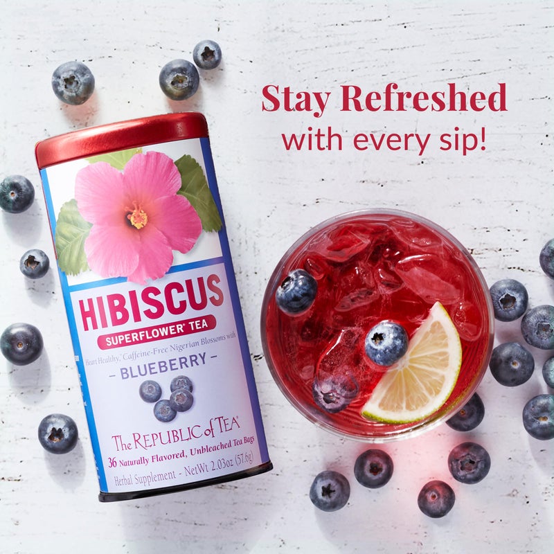 The Republic of Tea, Hibiscus Blueberry Superflower Herbal Tea, 36 Tea Bag Tin - Image 4