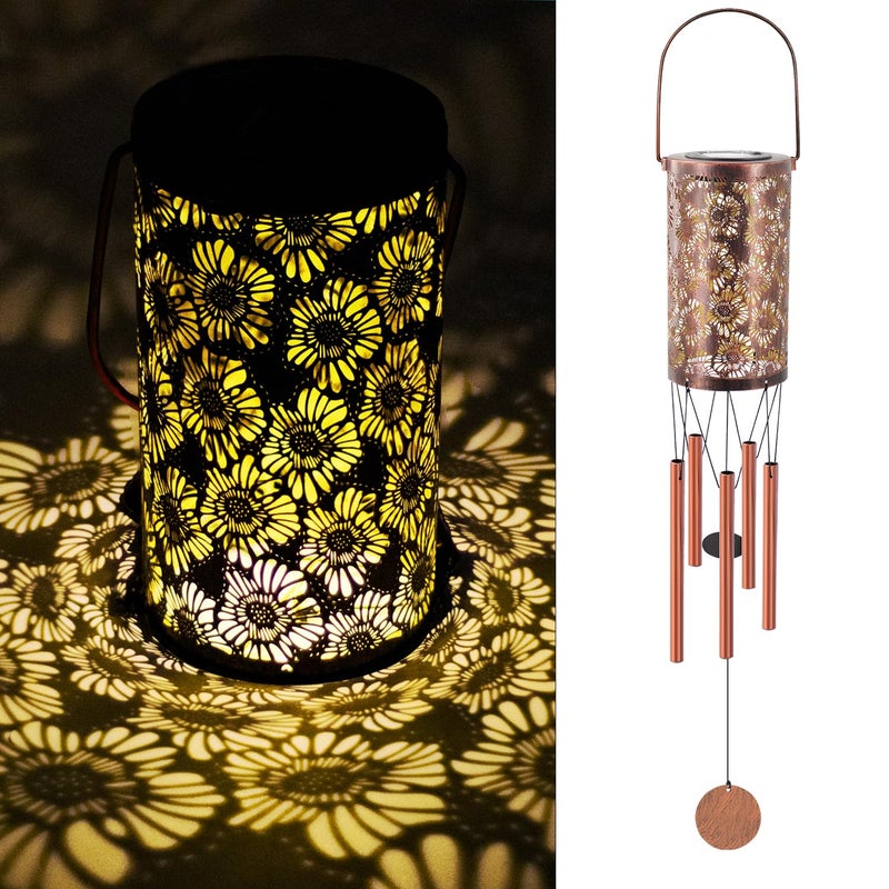 Howarmer Solar Wind Chimes for Outside 30 Sunflower Wind Chime Gifts for Women Mom Grandma Solar Lantern Windchimes Hanging Light Outdoors Birthday Gifts for Garden Decor Bronze