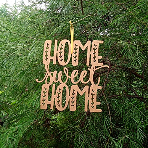 Purpledip Wooden Laser Cut Wall Hanging: Home Sweet Home, Golden (12378) - Image 5