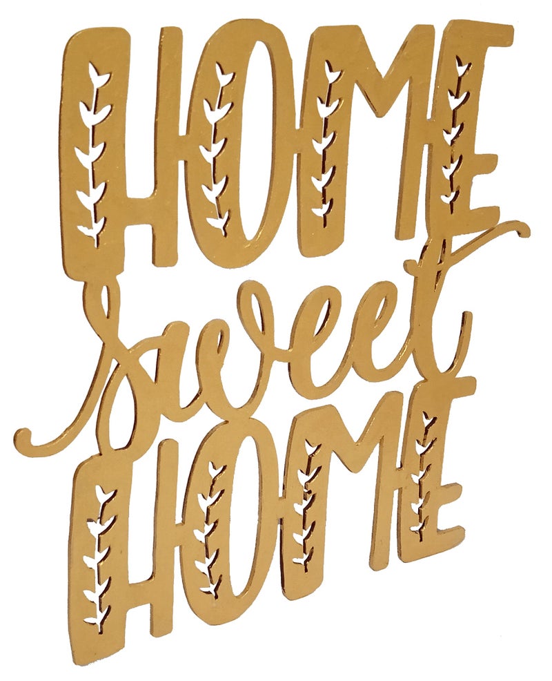 Purpledip Wooden Laser Cut Wall Hanging: Home Sweet Home, Golden (12378) - Image 2