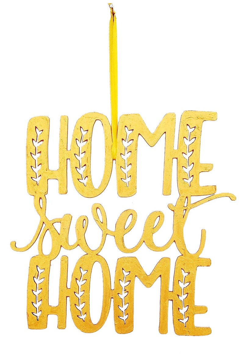 Purpledip Wooden Laser Cut Wall Hanging: Home Sweet Home, Golden (12378) - Image 4