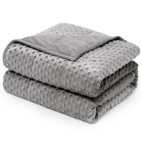 Wemore Minky Dot Weighted Blanket for Adults Twin Size 12 lbs, Soft Cozy Heavy Blanket, Breathable Blanket for All-Season with Glass Beads, Grey 48 x 72 inches - Image 1