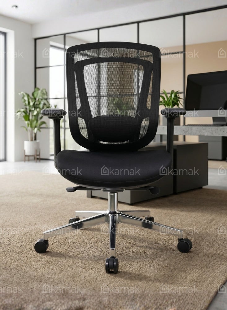 KARNAK Comfy Medium Back Office Chair with Breathable Mesh Back, Adjustable Height, Swivel Base and Fixed Armrests, Black - Image 3