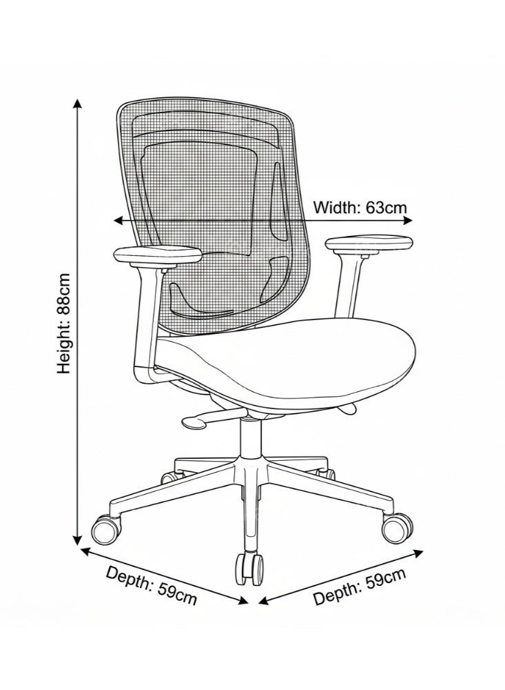 KARNAK Comfy Medium Back Office Chair with Breathable Mesh Back, Adjustable Height, Swivel Base and Fixed Armrests, Black - Image 2