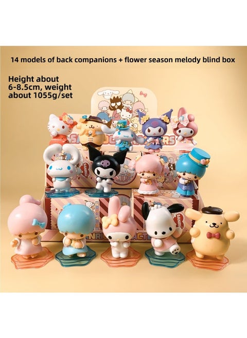 Ready In Stock, Kuromi Blind Box, Trick-Or-Treat Series Figures, Cute Girly Heart Desktop Decoration Ornaments, Birthday Gifts-Color:14 Styles Of Back Companions + 1 Random Melody Blind Box For Flower Season [if You Need A Complete Set Of 14]