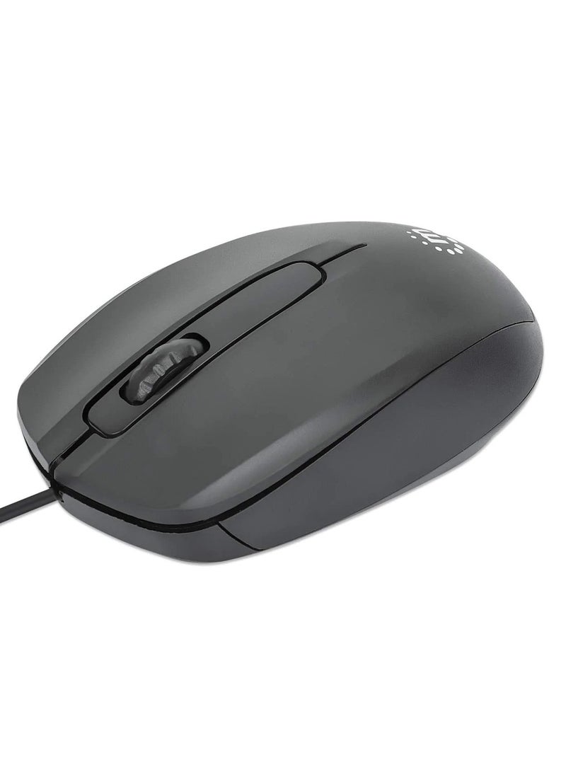 Manhattan Comfort II Wired Optical Mouse 190190 - 1000 DPI, Symmetrical Design, 1.2m –black Cable, USB-A - Image 1