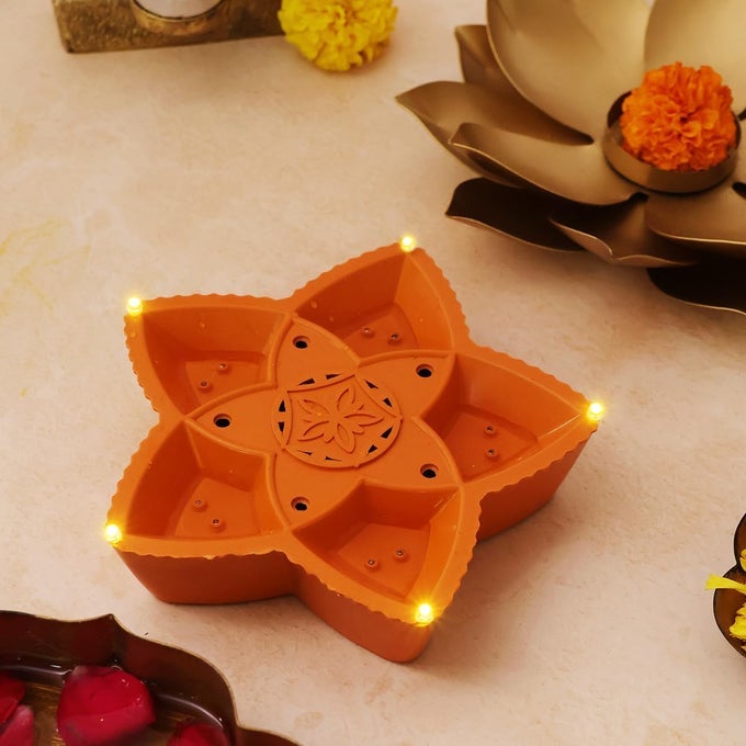 PANCHMUKHI LED WATER SENSOR DIYA FOR DIWALI DECOR 1 PCS PLASTIC FLAMELESS SMOKELESS WATER DIYAS FOR HOME DECORATION NAVRATRI OFFICE FESTIVE DECORATIVE DIYAS