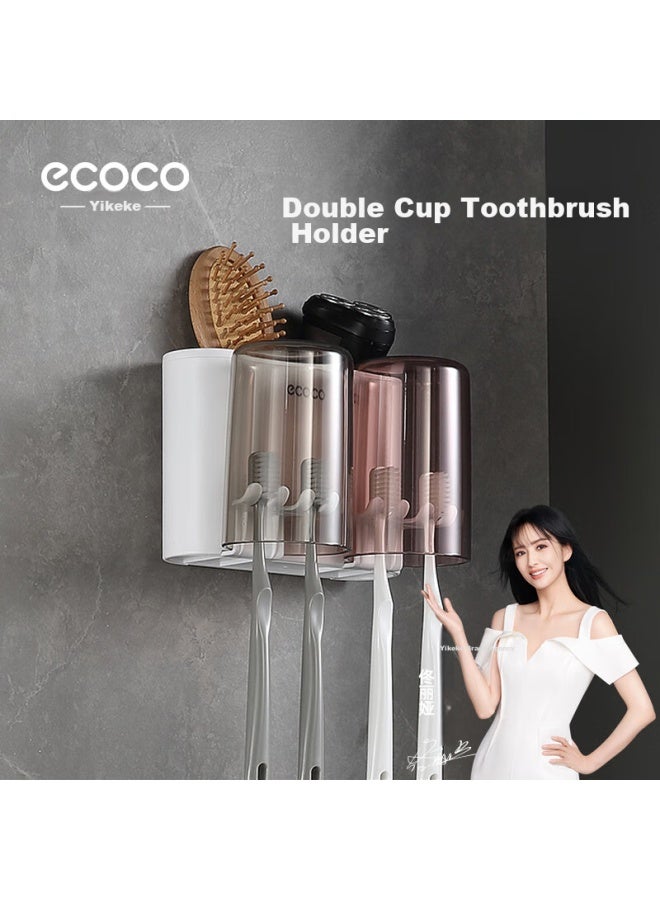 Ecoco Toothbrush Holder, No Drilling Required, Mouthwash Cup, Toothbrush Cup, Wall-mounted Toothpaste Storage Rack, Double Toothbrush Hanger E1924
