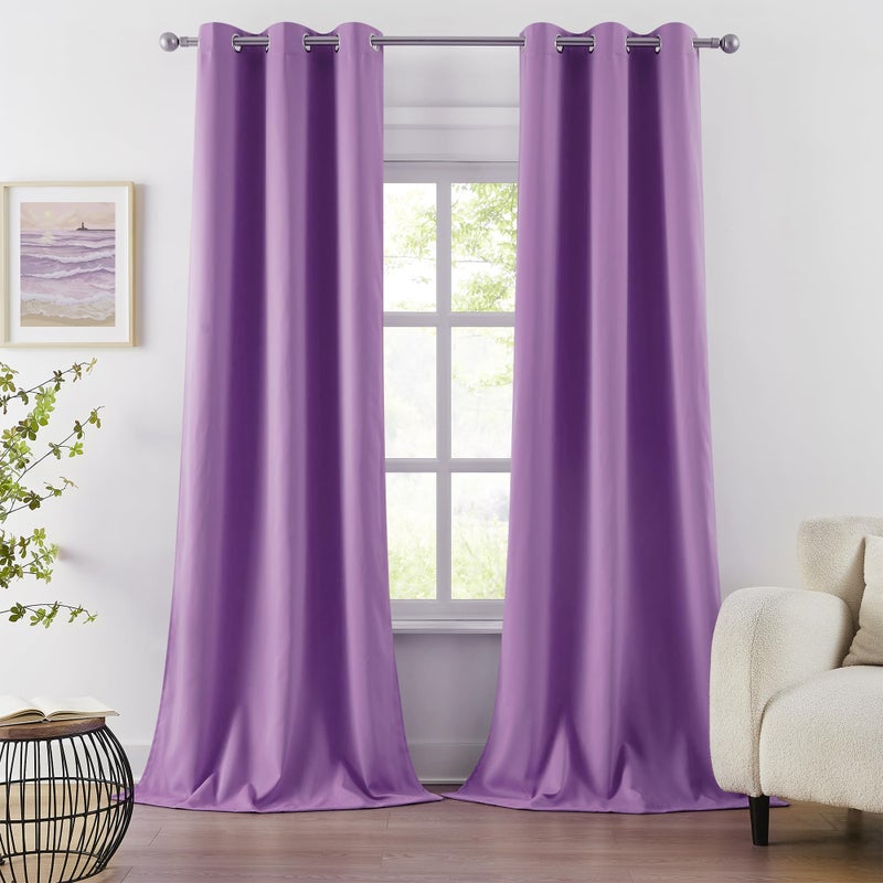 DUALIFE Amethyst Orchid Purple Blackout Curtain PanelsDrapes for Living Room 96 inch Length Solid Energy Efficient Room Darkening Bedroom Curtains Thermal Insulated Grommet Top 42x96 inch