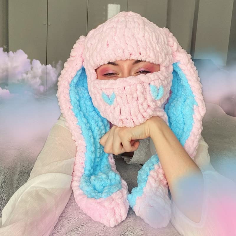 Avilego Y2k Knit Balaclava Face Mask for Women Men Bunny Ear Horn Ski Scarf Winter Warm Hat Knit Skull Beanie for Halloween - Image 2