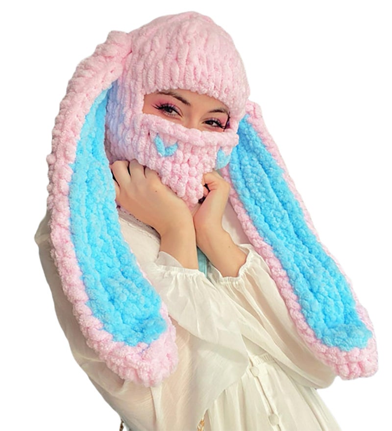 Avilego Y2k Knit Balaclava Face Mask for Women Men Bunny Ear Horn Ski Scarf Winter Warm Hat Knit Skull Beanie for Halloween - Image 1