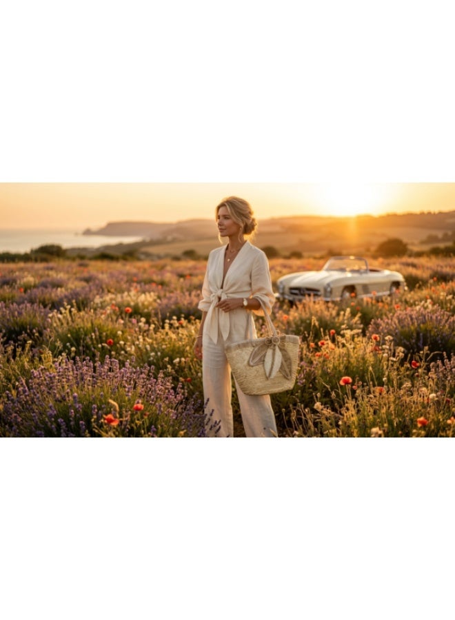 Botanical Straw Beach Bag for Women- Summer New Fashionable Handbag, Shoulder Bag, Tote Bag With Large Capacity And High Quality For Women - Image 4