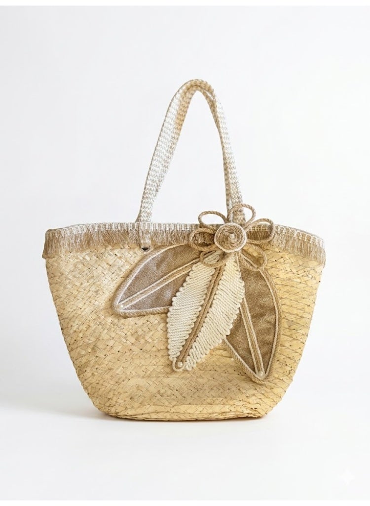 Botanical Straw Beach Bag for Women- Summer New Fashionable Handbag, Shoulder Bag, Tote Bag With Large Capacity And High Quality For Women - Image 1
