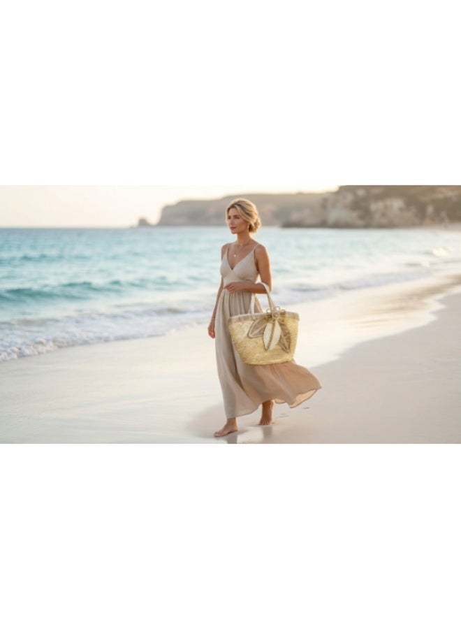 Botanical Straw Beach Bag for Women- Summer New Fashionable Handbag, Shoulder Bag, Tote Bag With Large Capacity And High Quality For Women - Image 5
