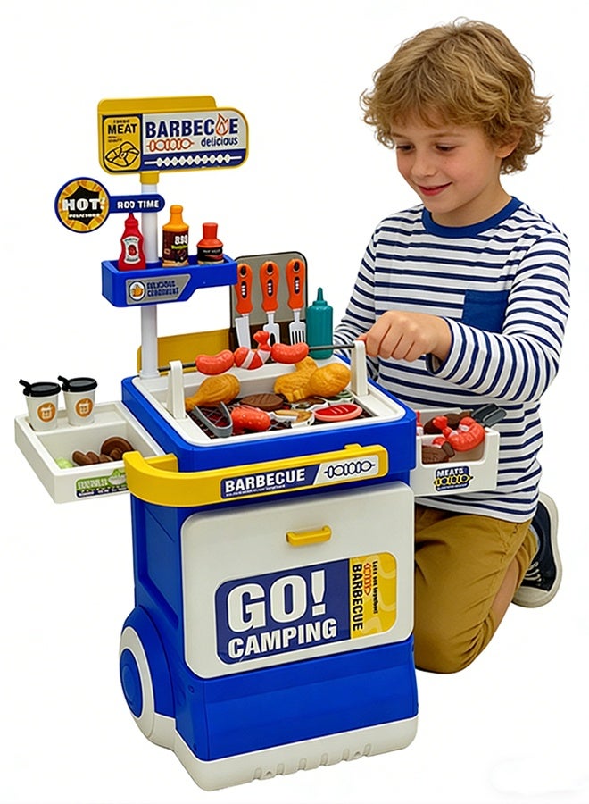 Kitchen Playset Pretend Toys with Spray BBQ Play Set Toys for Kids Barbecue Grill Toy Play House Toy Role Playing Game Pretend Food and Cooking Playset Interactive Grill Play Food BBQ Accessories Set Indoor Outdoor DIY Toy for Boys Girls - Image 3