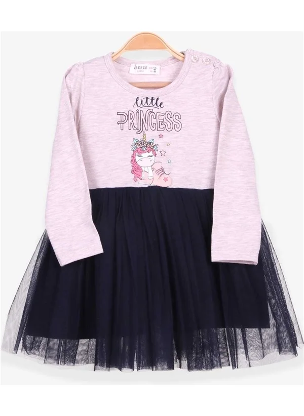 بريز Girls` Dress Unicorn Printed Beige Melange Cotton Soft (1.5-5 Years)