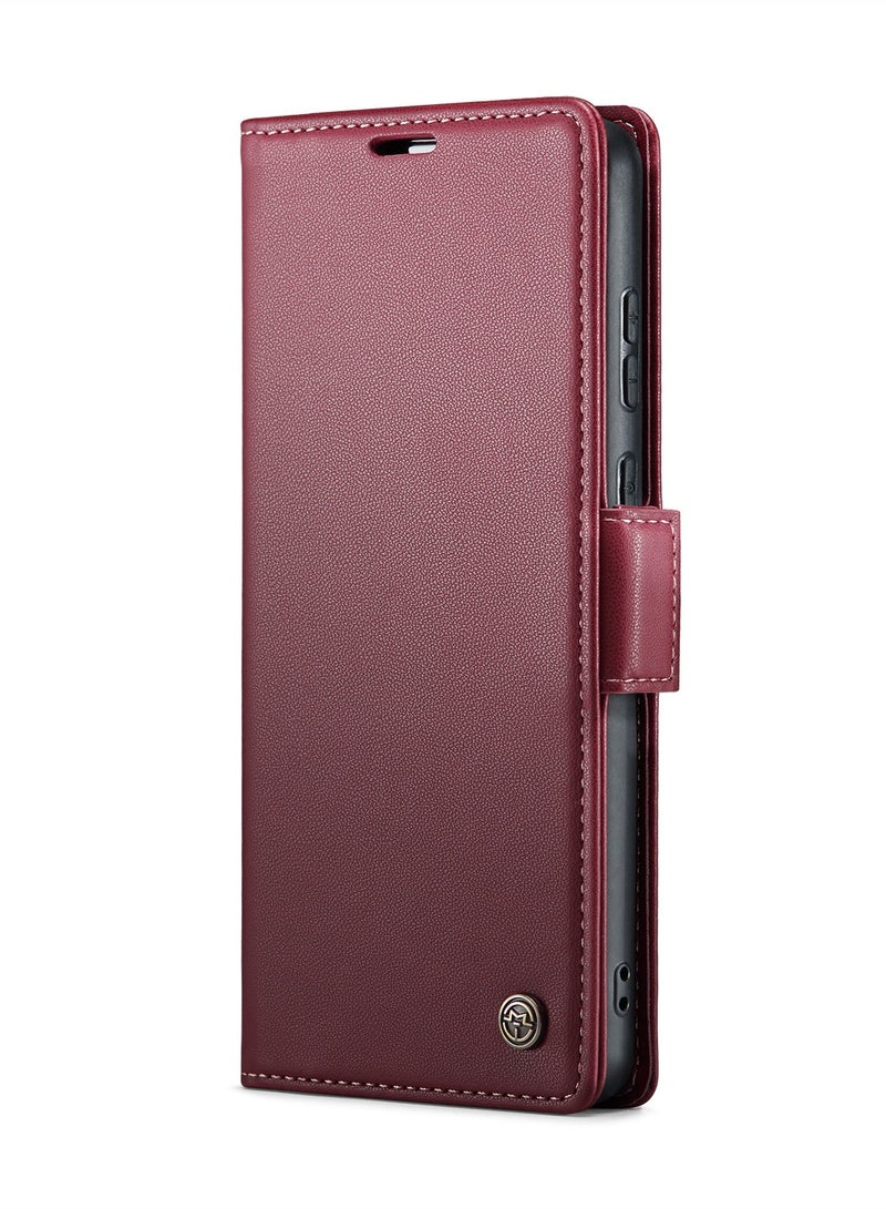 CaseMe Phone Case Luxury PU Leather Design Anti Fingerprint 023 Flip Cover Card Slot Holder Cover For Honor x9c / Honor x60 Pro  (Red) - Image 1