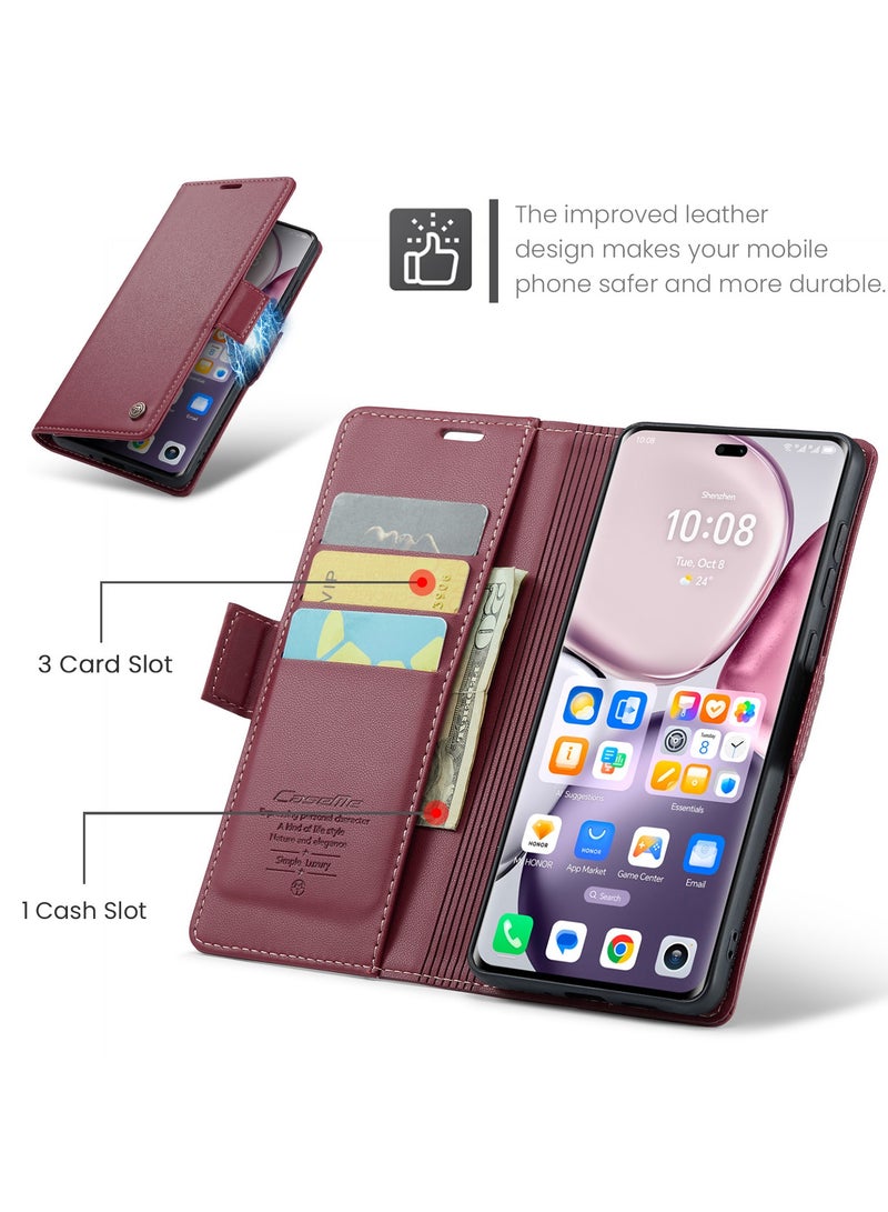CaseMe Phone Case Luxury PU Leather Design Anti Fingerprint 023 Flip Cover Card Slot Holder Cover For Honor x9c / Honor x60 Pro  (Red) - Image 3