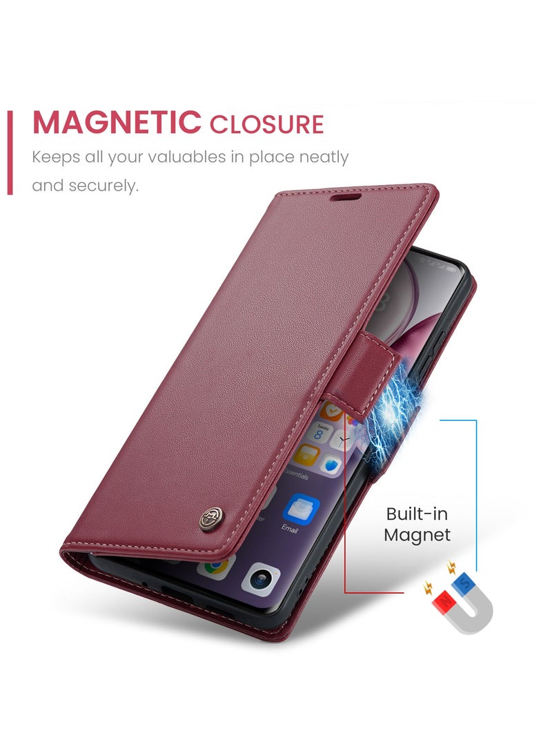 CaseMe Phone Case Luxury PU Leather Design Anti Fingerprint 023 Flip Cover Card Slot Holder Cover For Honor x9c / Honor x60 Pro  (Red) - Image 2