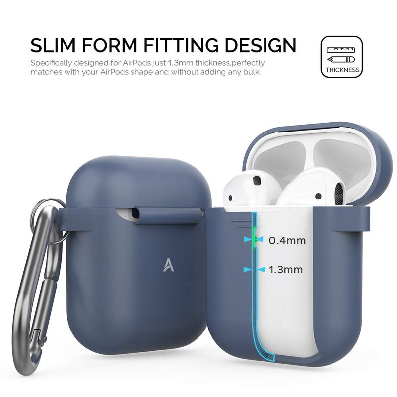 AhaStyle Upgrade Silicone Case Protective Cover [Front LED Visible] Compatible with Apple AirPods 2 & 1 (Navy Blue) - Image 4