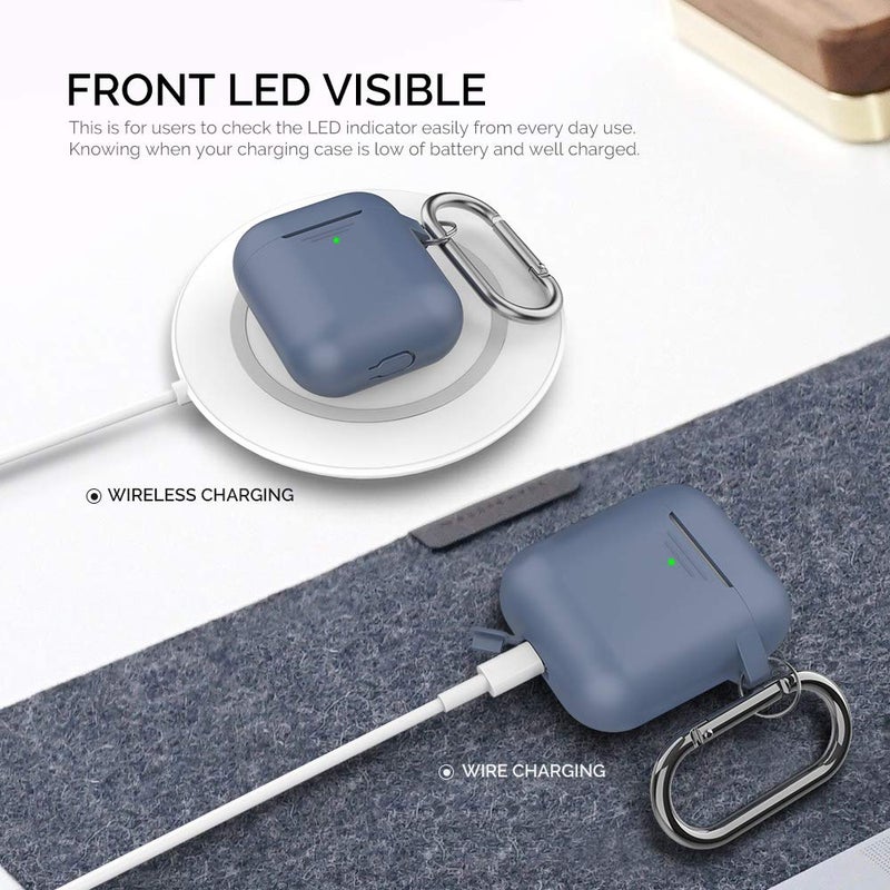AhaStyle Upgrade Silicone Case Protective Cover [Front LED Visible] Compatible with Apple AirPods 2 & 1 (Navy Blue) - Image 2