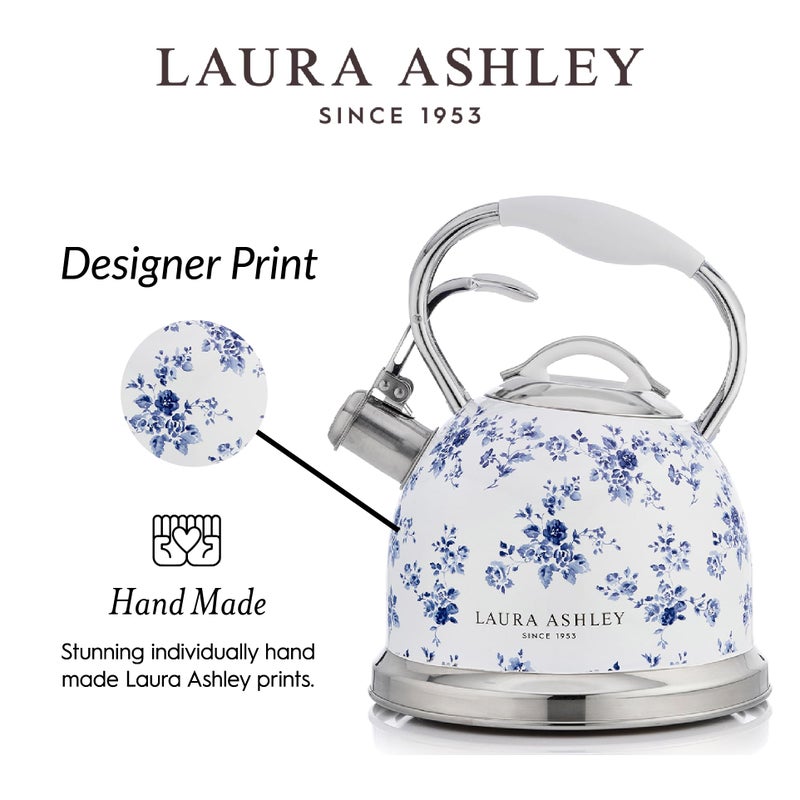 LAURA ASHLEY غلاية لورا آشلي الصين الوردية مع صفارة - 2.5 لتر غلاية سريعة الغليان من الفولاذ المقاوم للصدأ - غلاية للتخييم بمقبض بارد مغطى بالسليكون للغاز، موقد الحث - متوافقة مع موقد آغا - Image 3