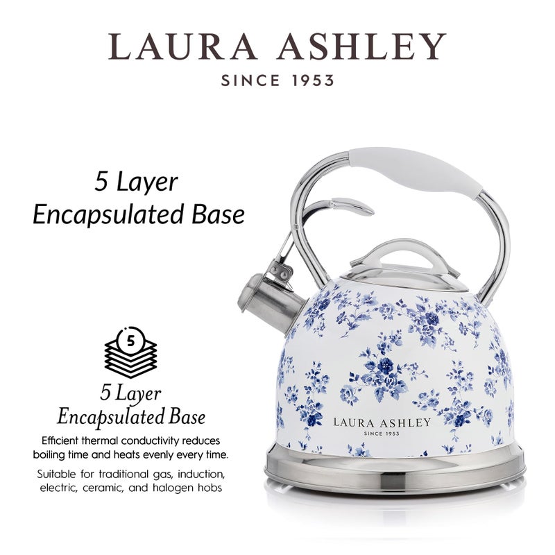 LAURA ASHLEY غلاية لورا آشلي الصين الوردية مع صفارة - 2.5 لتر غلاية سريعة الغليان من الفولاذ المقاوم للصدأ - غلاية للتخييم بمقبض بارد مغطى بالسليكون للغاز، موقد الحث - متوافقة مع موقد آغا - Image 5