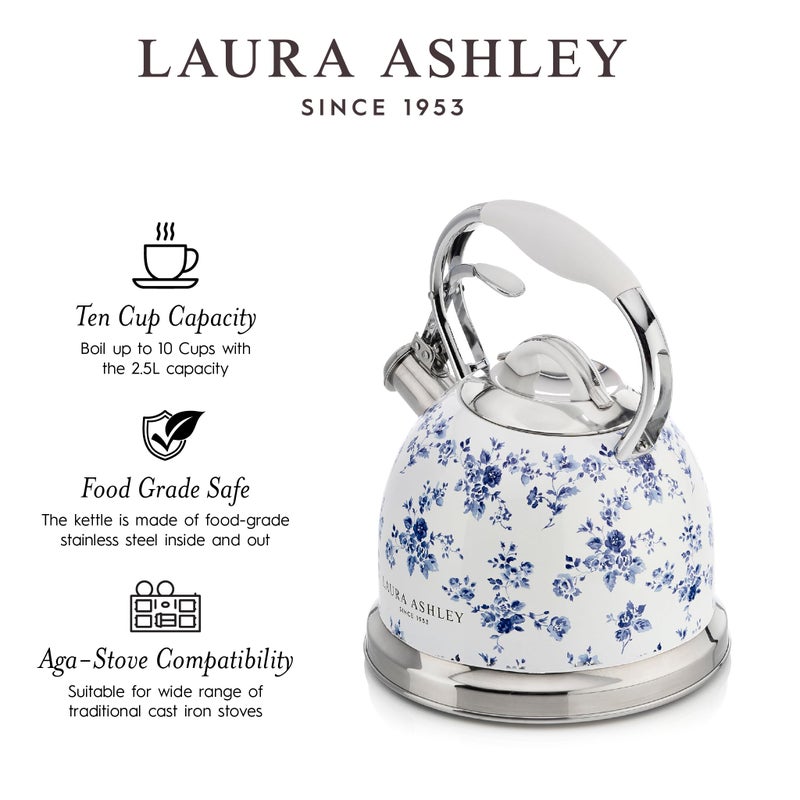LAURA ASHLEY غلاية لورا آشلي الصين الوردية مع صفارة - 2.5 لتر غلاية سريعة الغليان من الفولاذ المقاوم للصدأ - غلاية للتخييم بمقبض بارد مغطى بالسليكون للغاز، موقد الحث - متوافقة مع موقد آغا - Image 4