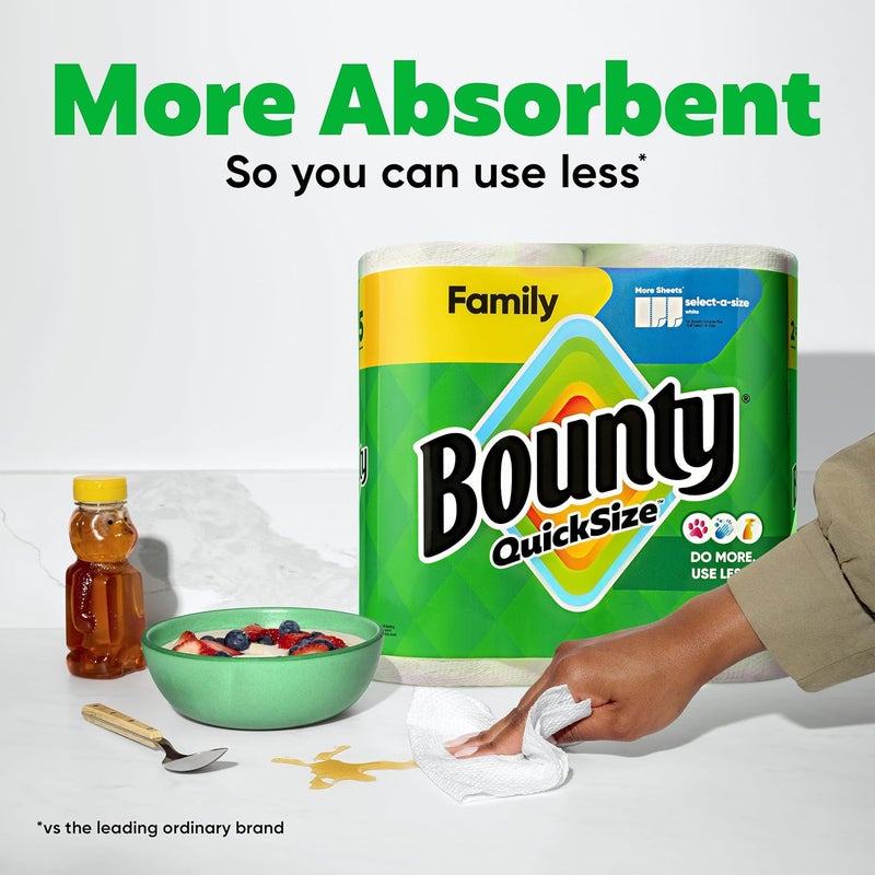 Bounty Quick-Size Paper Towels, White, Family Rolls, 16 Count (Equal to 40 Regular Rolls) - Image 4