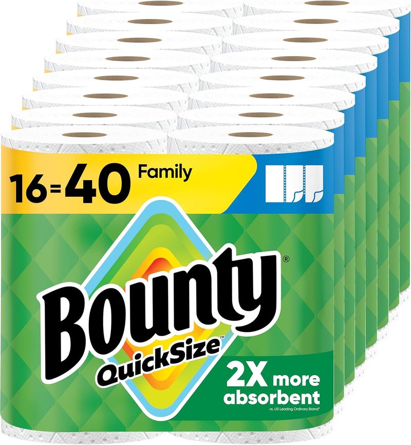 Bounty Quick-Size Paper Towels, White, Family Rolls, 16 Count (Equal to 40 Regular Rolls) - Image 1