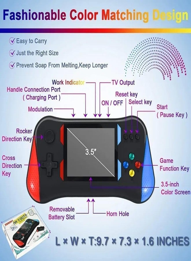 Space Enterprises Classic Retro Handheld Console with Gamepad - 3.5In Hd Screen Video Game for Kids|for Age 8-10|Return Gifts for Birthday Party|Video Game for Tv|USB Rechargeable,Multicolor - Image 4