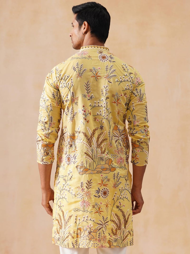Jompers Floral Embroidered Straight Kurta in Yellow - Image 3