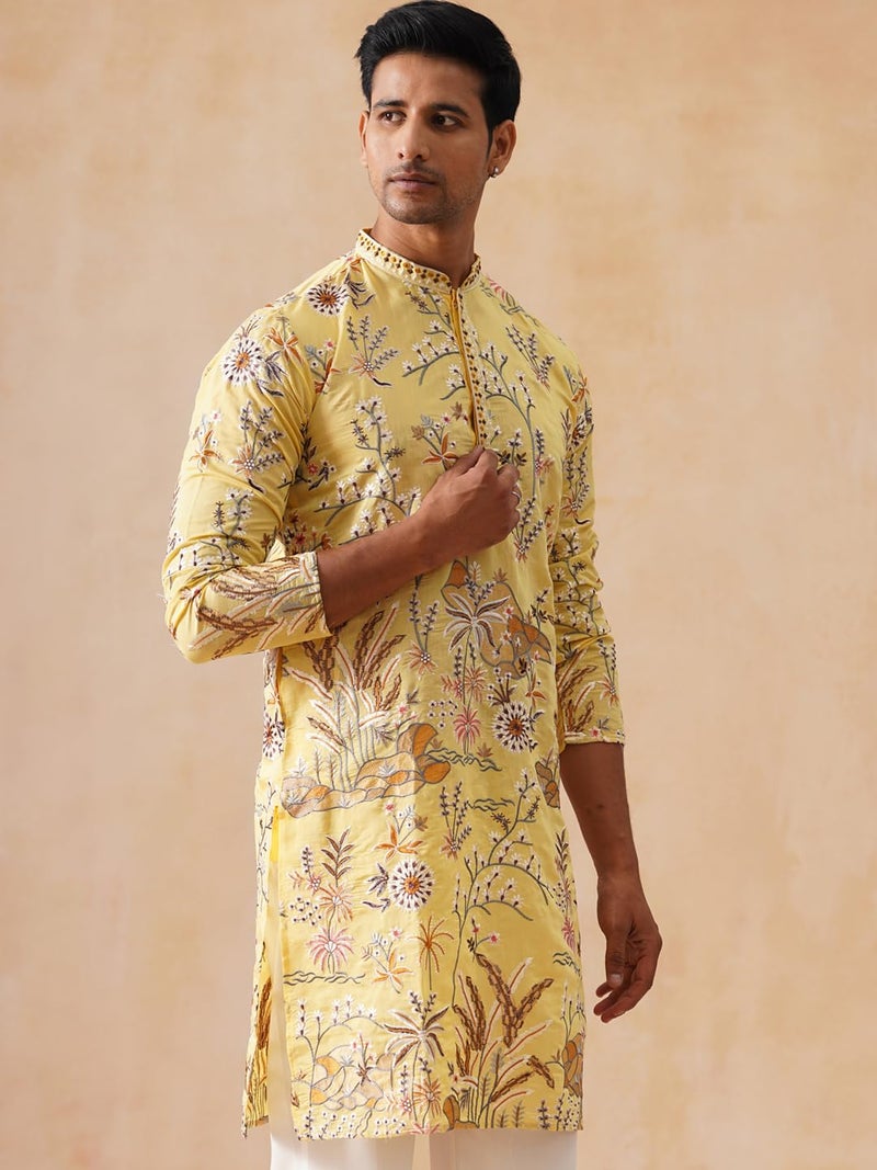 Jompers Floral Embroidered Straight Kurta in Yellow - Image 4