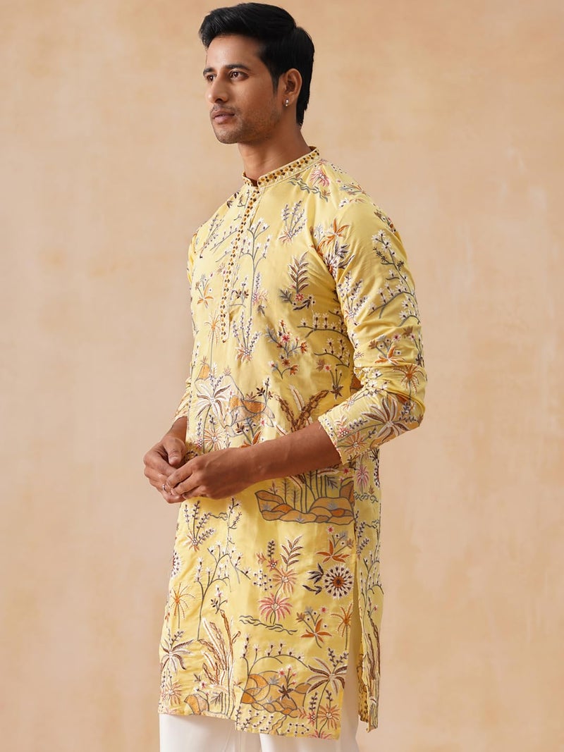 Jompers Floral Embroidered Straight Kurta in Yellow - Image 2