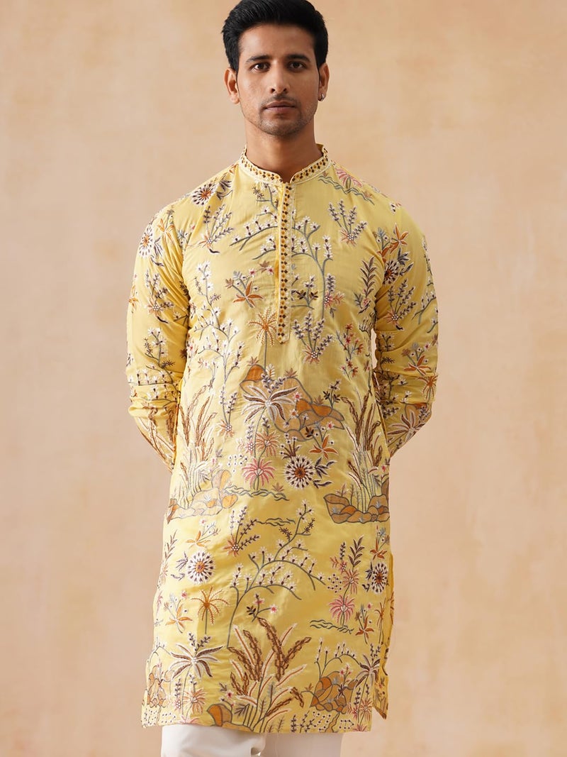 Jompers Floral Embroidered Straight Kurta in Yellow - Image 5