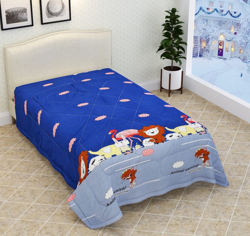 BLENZZA DECO بلينزا ديكو™ غلاسي قطن سرير مفرد قابل للعكس للأطفال والرضع، 200 غرام لكل متر مربع (60x90 بوصة) (مهرجان الحيوانات) - Image 1