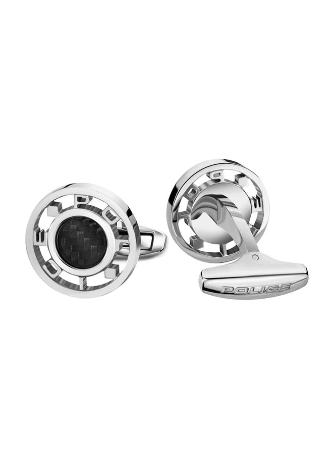 بوليس Pyramid Stainless Steel and Black fibre Cufflinks For Men