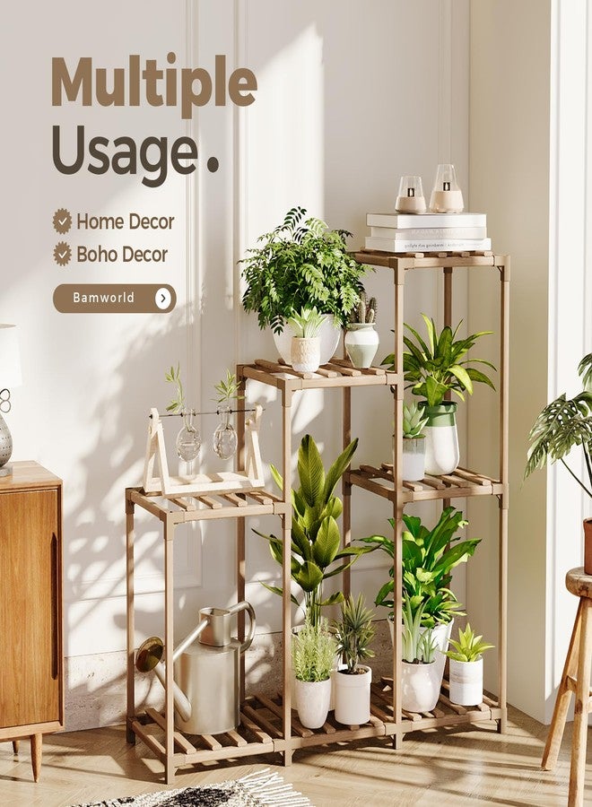 Bamworld Plant Stand Indoor Wood Plant Shelf Outdoor Tiered Plant Rack for Multiple Plants Upgrade 3 Tiers 7 Potted Ladder Plant Holder Plant Table for Mulitiple Pots Boho Decor Home Decor for Window - Image 3