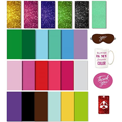 YumSur Transfer Ink Sheets for Heat Press Machine, Solid Color Transfer Paper Sublimation for Cricut Mug Press, 24pcs, 4.5"x12" Glitter Pre-Inked Sublimation Paper for T-Shirts Cup Coasters Mug - Image 1