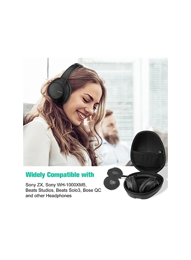 Procases Hard Shell Headphone Case for Sony, Beats, Philips, Bose, JBL, Maxell, Panasonic, Audio Technica, Skullcandy and More, Travel Carrying Bag with 2 Earpad Covers, Father’s Day Gift –Black - Image 3
