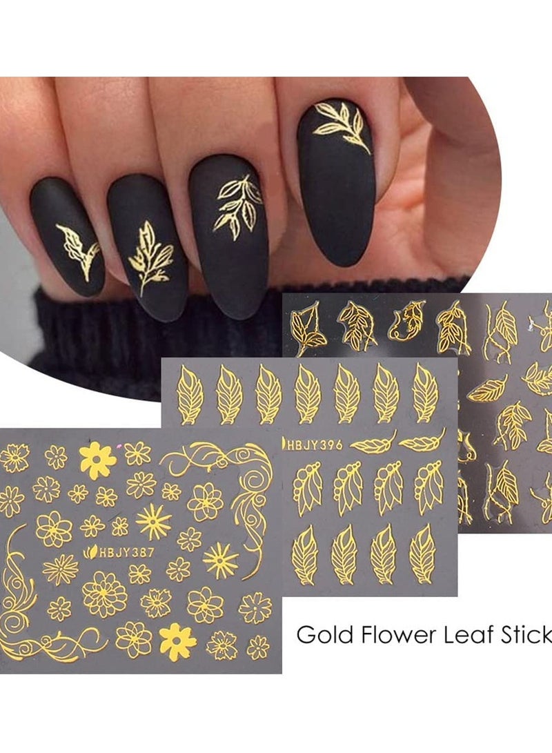 SYOSI 12 Styles Nail Art Stickers for Acrylic Nails Self Adhesive Nail Decals 3D Metallic Golden Flowers Leaves Lines Nail Art Supplies Floral Nail Stickers for Women Girls Kids - Image 2