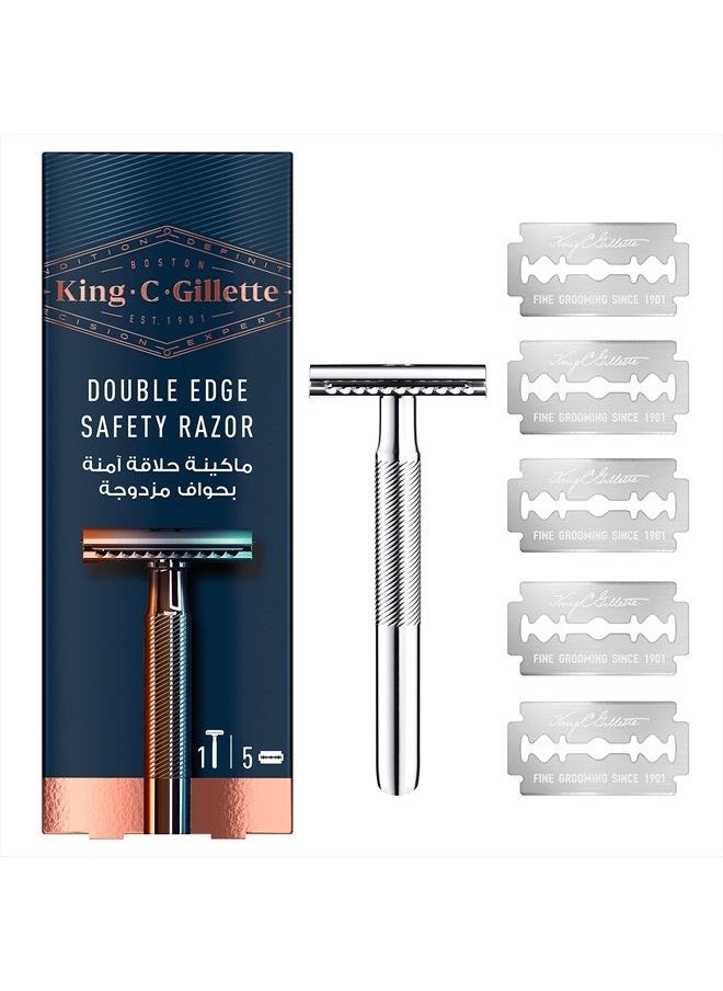 King C. Gillette Double Edge Safety Razor for Men, 5 Platinum Coated Double Edge Razor Blades, Gifts for Men  - Image 1