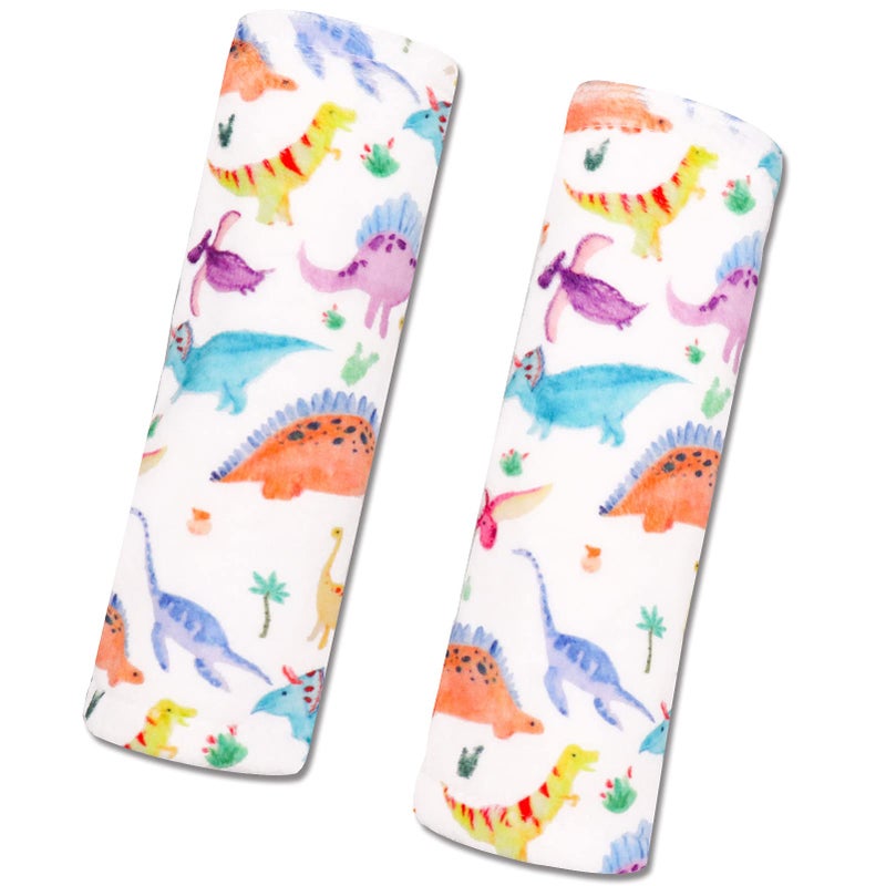 Baby Car Seat Belt Covers for Boys and Girls Carseat Shoulder Padding Soft Car Seat Neck Cover Mink Car Seat Straps Shoulder Pads Dinosaur Stroller Strap Cover for Baby KidsWhite