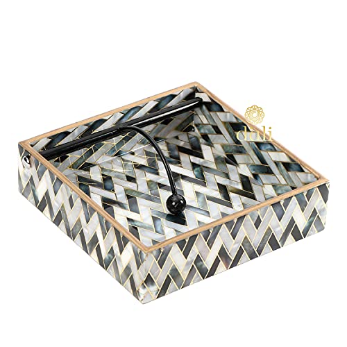 DULI Premium Engineered Wood Napkin Holder with Elegant Woven Design | Digital Print & Water-Resistant Lacquer Coating (MOP Zigzag) - Image 1